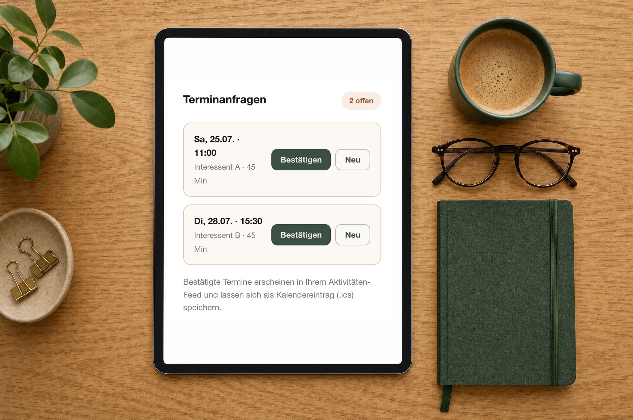 iPad mit Terminanfragen aus dem DOERTER-Kundenportal